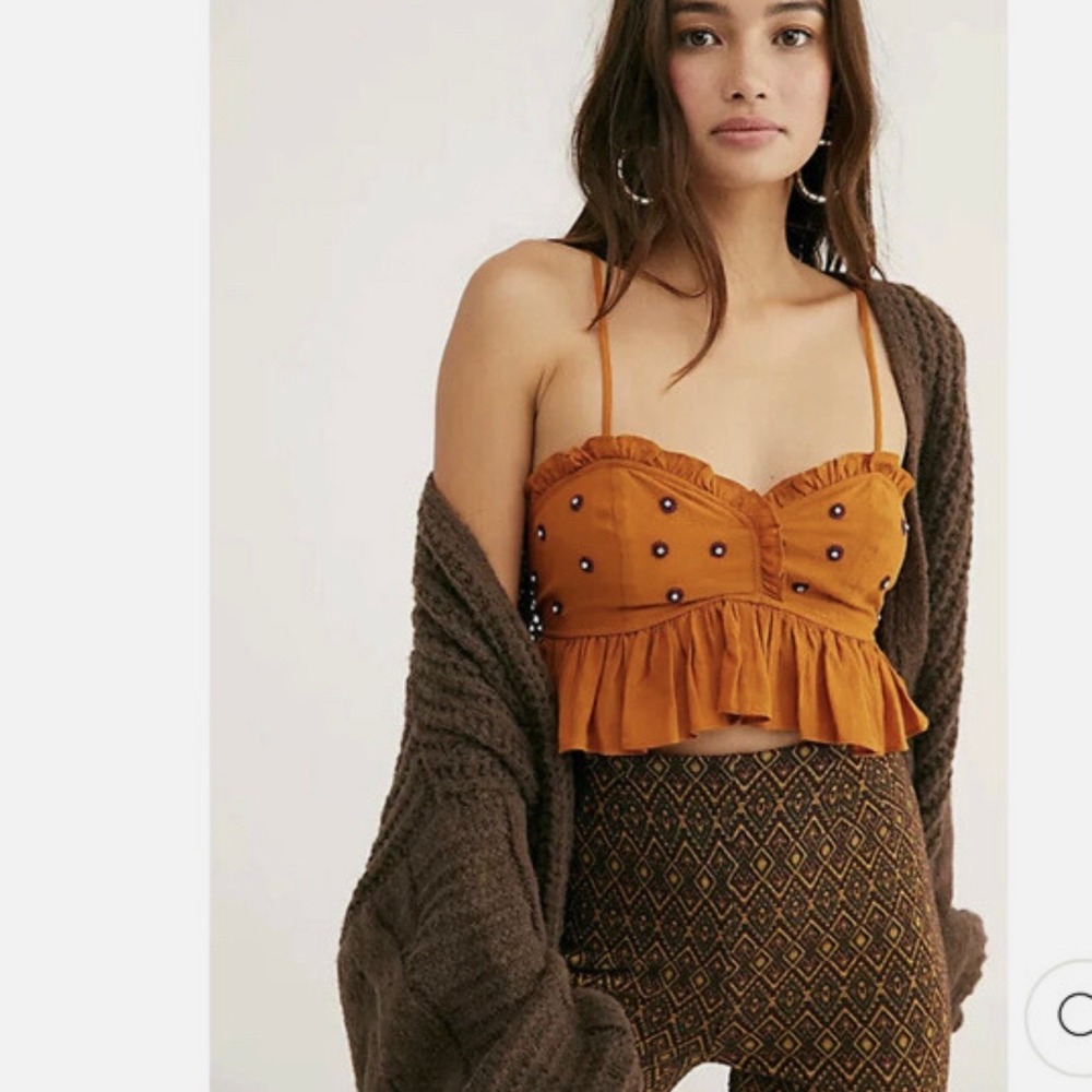 Intimately Free People‎ On A Star crop cami top ruffle embellished boho festival